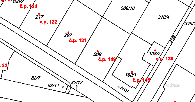 Mramotice 119, Znojmo na parcele st. 208 v KÚ Mramotice, Katastrální mapa