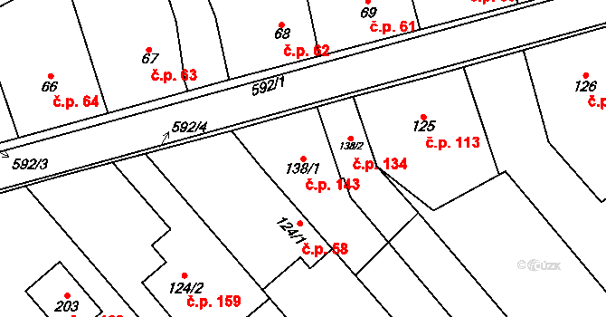 Lazníky 143 na parcele st. 138/1 v KÚ Lazníky, Katastrální mapa