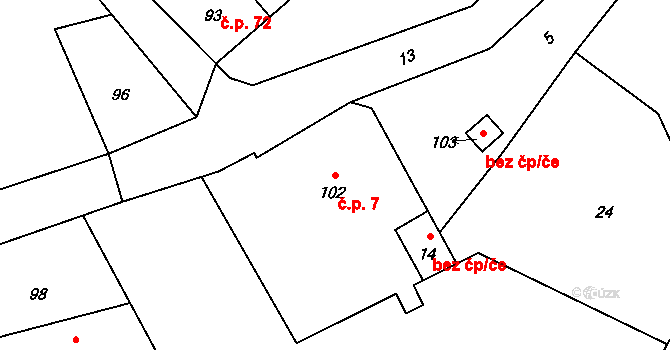Přerov VII-Čekyně 7, Přerov na parcele st. 102 v KÚ Čekyně, Katastrální mapa