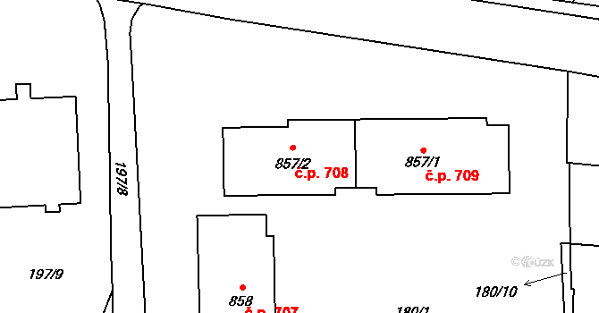 Lišov 708 na parcele st. 857/2 v KÚ Lišov, Katastrální mapa