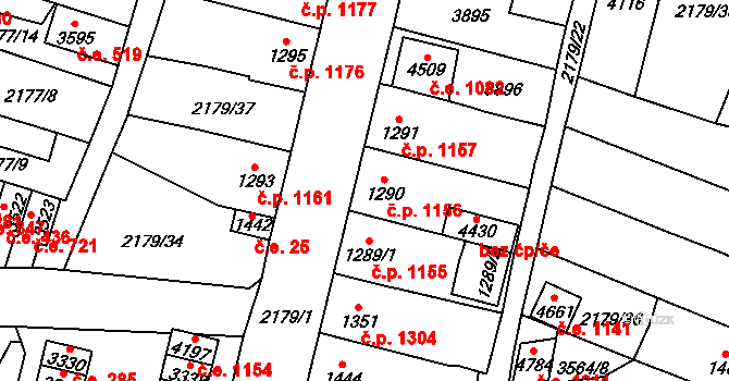 Aš 1156 na parcele st. 1290 v KÚ Aš, Katastrální mapa