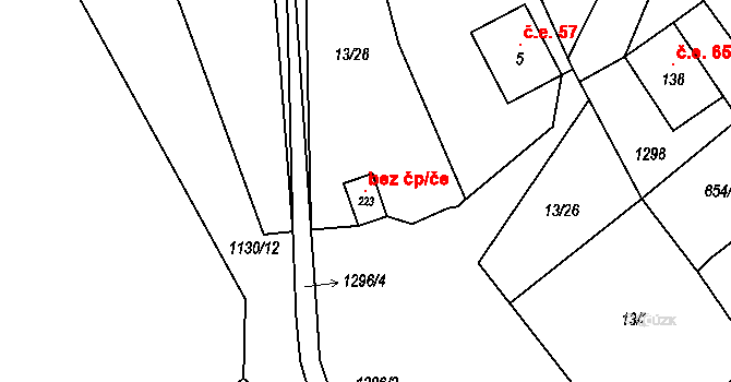 Hora Svatého Šebestiána 120301873 na parcele st. 223 v KÚ Nová Ves u Křimova, Katastrální mapa