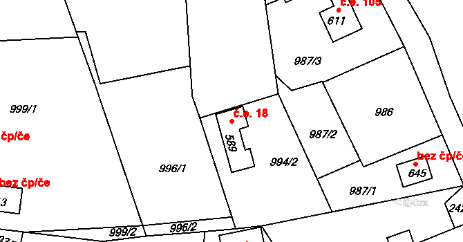 Alšovice 18, Pěnčín na parcele st. 589 v KÚ Alšovice, Katastrální mapa