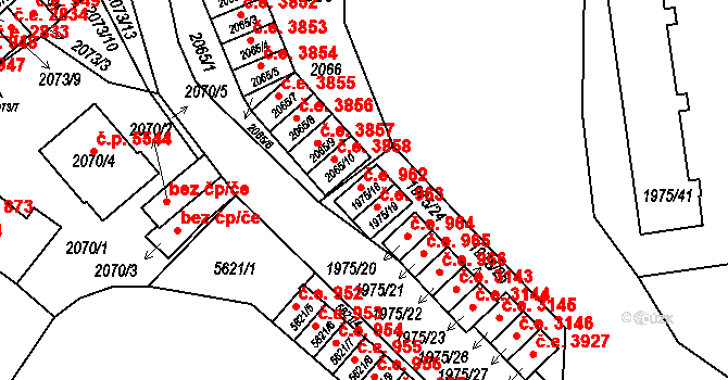 Jihlava 962 na parcele st. 1975/18 v KÚ Jihlava, Katastrální mapa