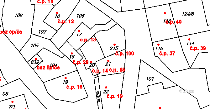 Olšany 100, Brandýsek na parcele st. 215 v KÚ Brandýsek, Katastrální mapa