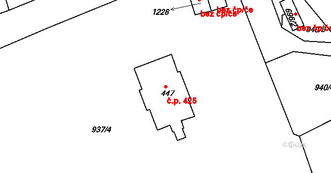 Luby 425 na parcele st. 447 v KÚ Luby I, Katastrální mapa