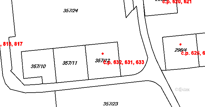 Doksy 631,632,633 na parcele st. 357/11 v KÚ Doksy u Máchova jezera, Katastrální mapa