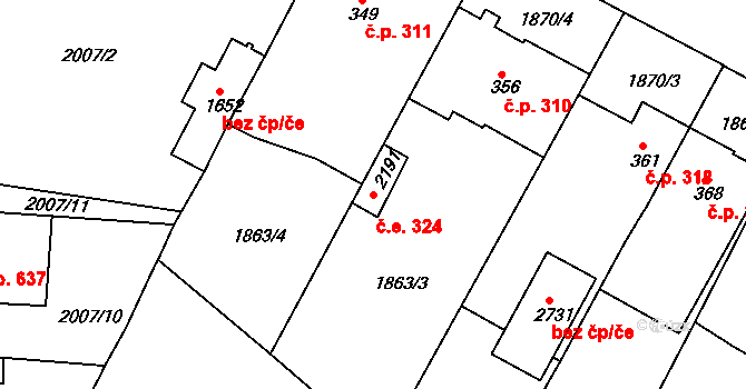 Tišnov 324 na parcele st. 2191 v KÚ Tišnov, Katastrální mapa
