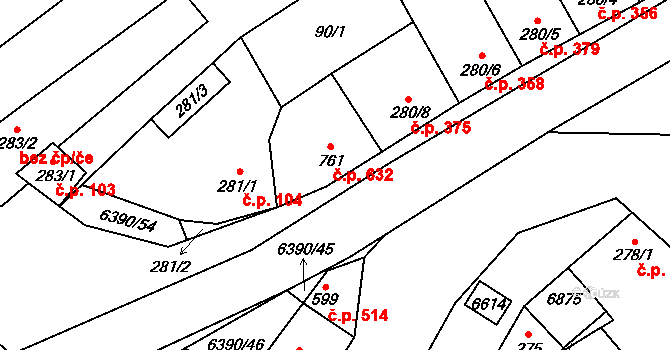 Blatnice pod Svatým Antonínkem 632 na parcele st. 761 v KÚ Blatnice pod Svatým Antonínkem, Katastrální mapa