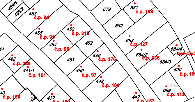 Lužice 276 na parcele st. 449 v KÚ Lužice u Hodonína, Katastrální mapa