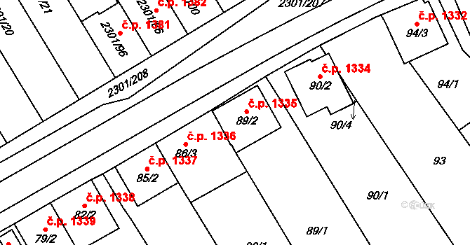 Dubňany 1335 na parcele st. 89/2 v KÚ Dubňany, Katastrální mapa