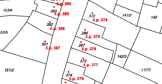 Kyjov 376 na parcele st. 287 v KÚ Kyjov, Katastrální mapa