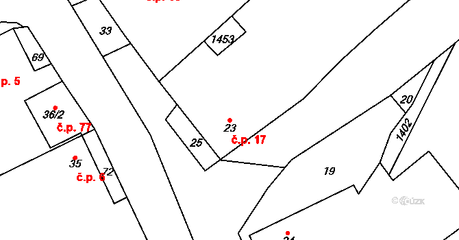 Radkov 17 na parcele st. 23 v KÚ Radkov u Telče, Katastrální mapa