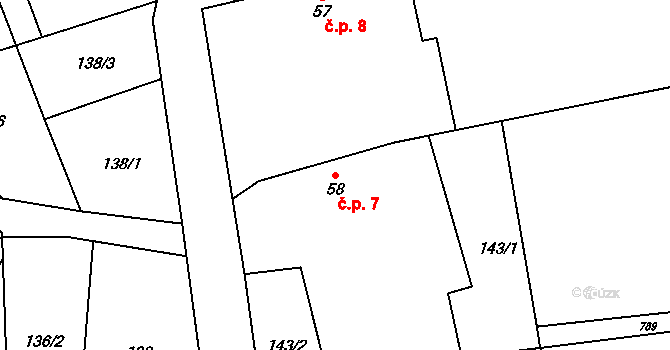 Staré Heřminovy 7 na parcele st. 58 v KÚ Staré Heřminovy, Katastrální mapa