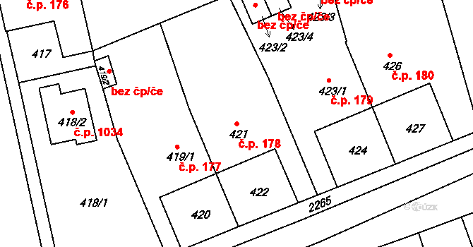 Pod Cvilínem 178, Krnov na parcele st. 421 v KÚ Opavské Předměstí, Katastrální mapa