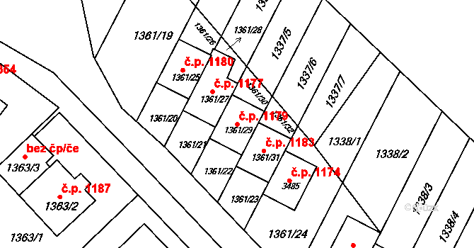Rýmařov 1179 na parcele st. 1361/29 v KÚ Rýmařov, Katastrální mapa