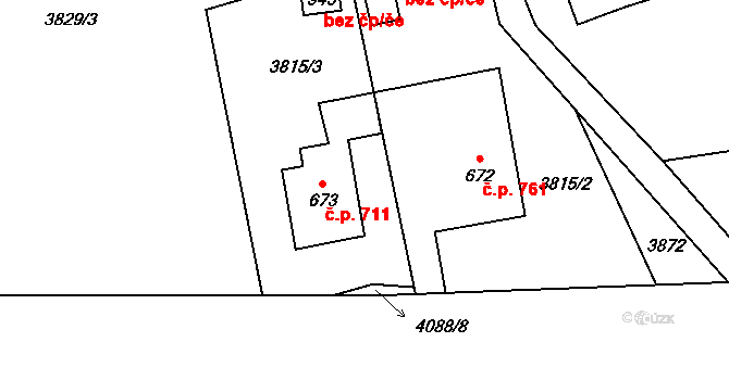 Měrkovice 711, Kozlovice na parcele st. 673 v KÚ Měrkovice, Katastrální mapa