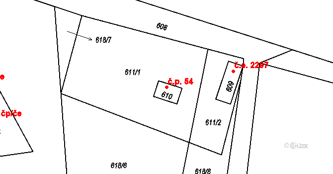 Dolní Těrlicko 54, Těrlicko na parcele st. 610 v KÚ Dolní Těrlicko, Katastrální mapa