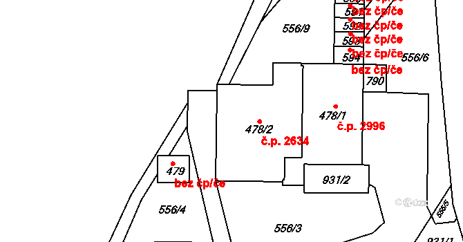 Šumperk 2634 na parcele st. 478/2 v KÚ Dolní Temenice, Katastrální mapa