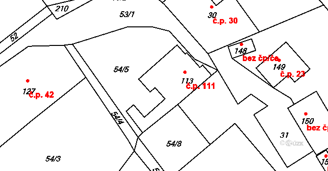 Cerhýnky 111, Cerhenice na parcele st. 113 v KÚ Cerhýnky, Katastrální mapa