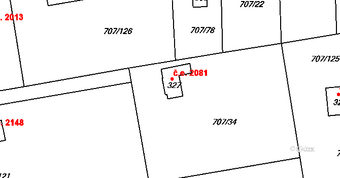 Skuheř 2081, Kamenice na parcele st. 327 v KÚ Těptín, Katastrální mapa