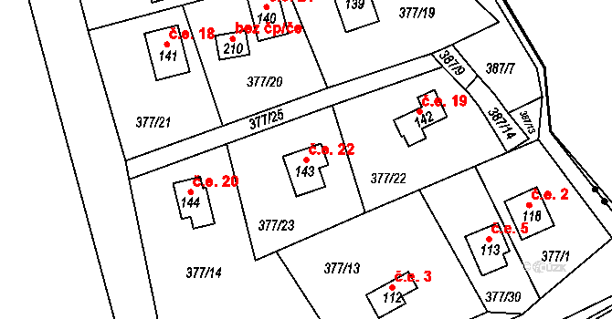 Hatě 22, Skuhrov na parcele st. 143 v KÚ Skuhrov pod Brdy, Katastrální mapa