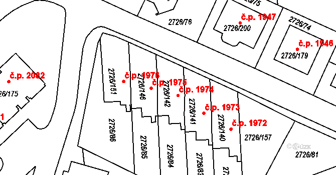 Tachov 1974 na parcele st. 2726/142 v KÚ Tachov, Katastrální mapa