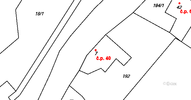 Borušov 40 na parcele st. 7 v KÚ Borušov, Katastrální mapa