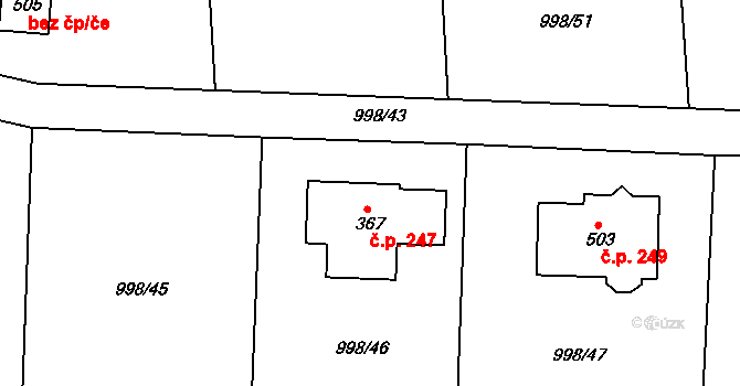Želivec 247, Sulice na parcele st. 367 v KÚ Sulice, Katastrální mapa