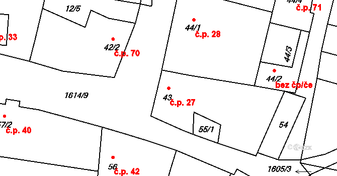 Vrbice 27 na parcele st. 43 v KÚ Vrbice u Roudnice nad Labem, Katastrální mapa