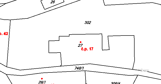 Brtev 17, Lázně Bělohrad na parcele st. 27 v KÚ Brtev, Katastrální mapa