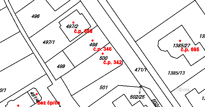 Proboštov 342 na parcele st. 500 v KÚ Proboštov u Teplic, Katastrální mapa