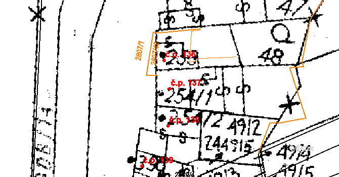 Jaroměřice 137 na parcele st. 254/1 v KÚ Jaroměřice, Katastrální mapa