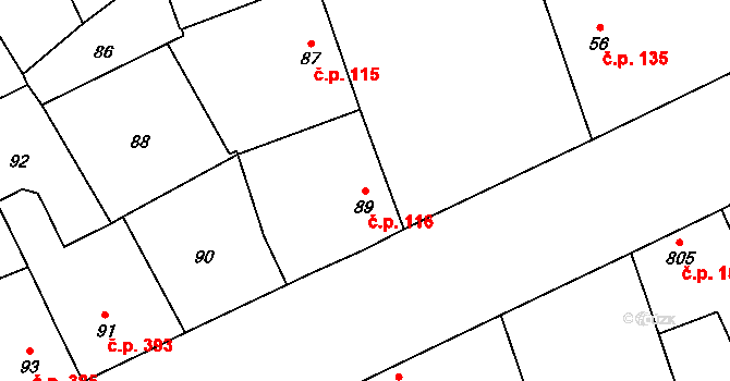 Ladná 116 na parcele st. 89 v KÚ Ladná, Katastrální mapa