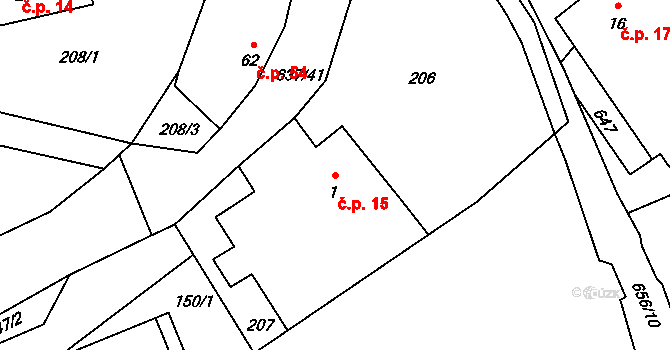 Brumov 15 na parcele st. 1 v KÚ Brumov u Lomnice, Katastrální mapa