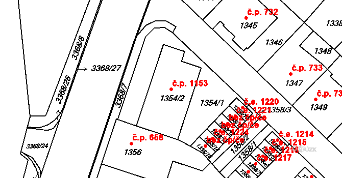 Pelhřimov 1153 na parcele st. 1354/2 v KÚ Pelhřimov, Katastrální mapa