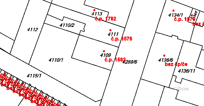 Teplice 1582 na parcele st. 4109 v KÚ Teplice, Katastrální mapa