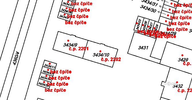 Teplice 2202 na parcele st. 3434/10 v KÚ Teplice, Katastrální mapa