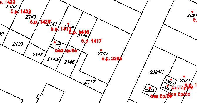 Teplice 2805 na parcele st. 2147 v KÚ Teplice, Katastrální mapa