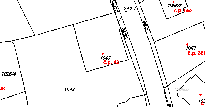 Dubí 12 na parcele st. 1047 v KÚ Dubí u Teplic, Katastrální mapa