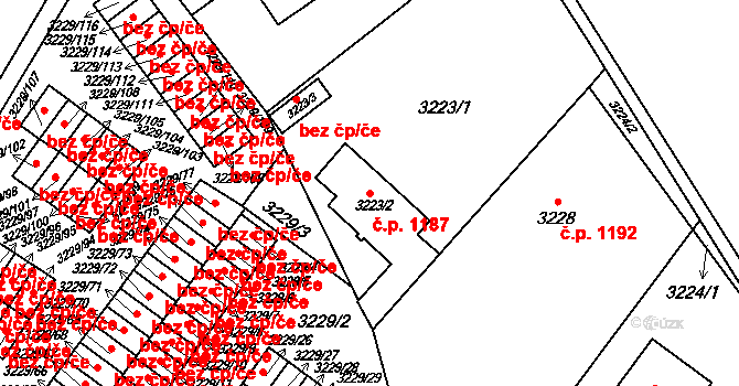 Místek 1187, Frýdek-Místek na parcele st. 3223/2 v KÚ Místek, Katastrální mapa