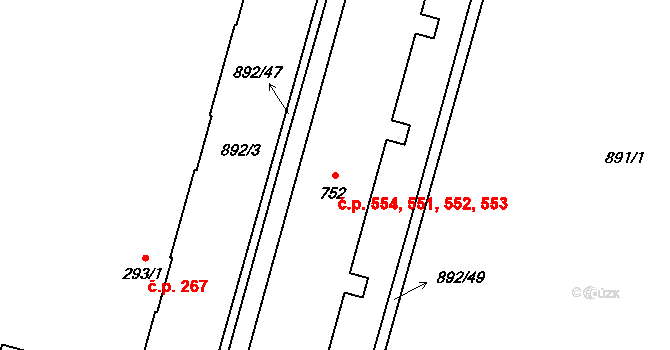 Mariánské Lázně 551,552,553,554 na parcele st. 752 v KÚ Mariánské Lázně, Katastrální mapa