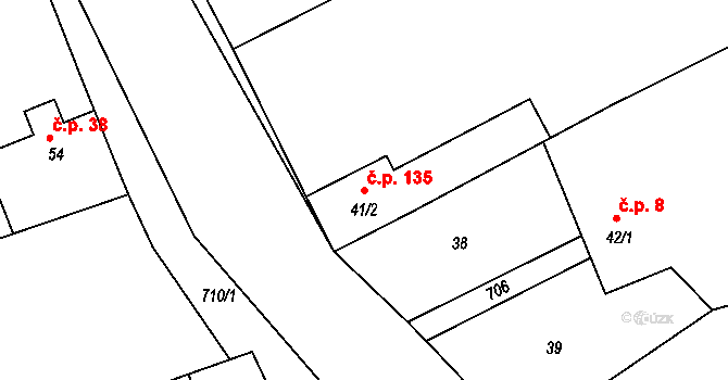 Luštěnice 135 na parcele st. 41/2 v KÚ Luštěnice, Katastrální mapa