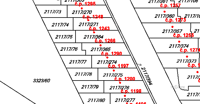 Chodov 1290, Praha na parcele st. 2117/365 v KÚ Chodov, Katastrální mapa