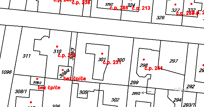 Čimice 231, Praha na parcele st. 301 v KÚ Čimice, Katastrální mapa