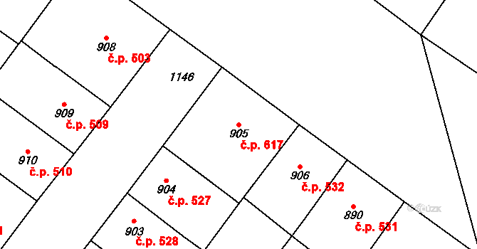 Vršovice 617, Praha na parcele st. 905 v KÚ Vršovice, Katastrální mapa