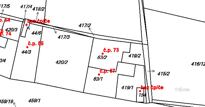 Dominikální Paseky 73, Bratkovice na parcele st. 63/2 v KÚ Dominikální Paseky, Katastrální mapa