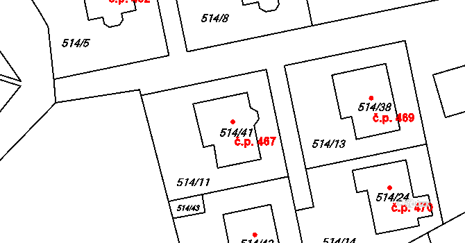 Dobšice 467 na parcele st. 514/41 v KÚ Dobšice u Znojma, Katastrální mapa