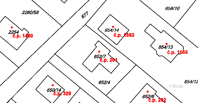 Rumburk 1 201, Rumburk na parcele st. 652/7 v KÚ Rumburk, Katastrální mapa