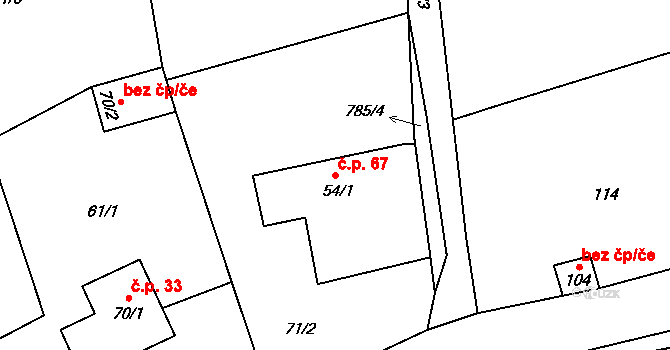 Druzcov 67, Osečná na parcele st. 54/1 v KÚ Druzcov, Katastrální mapa